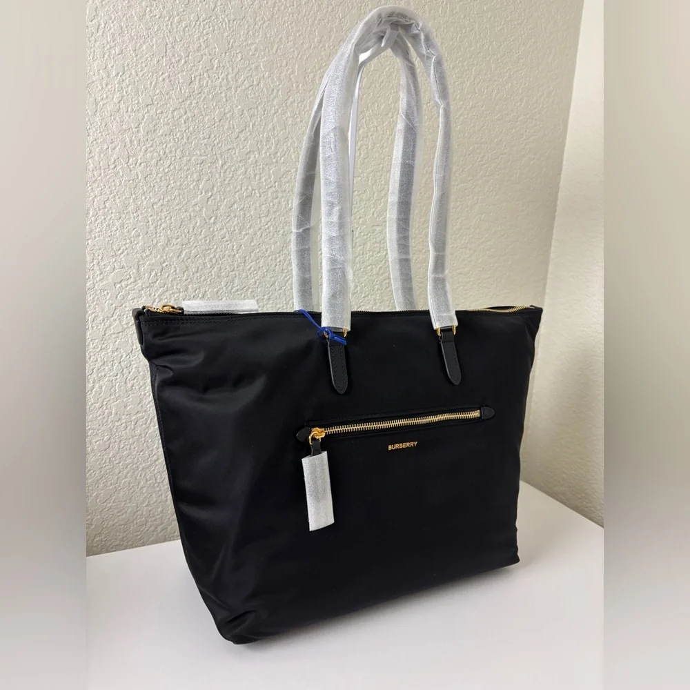 Burberry Black Nylon Tote Gold Zip Detail